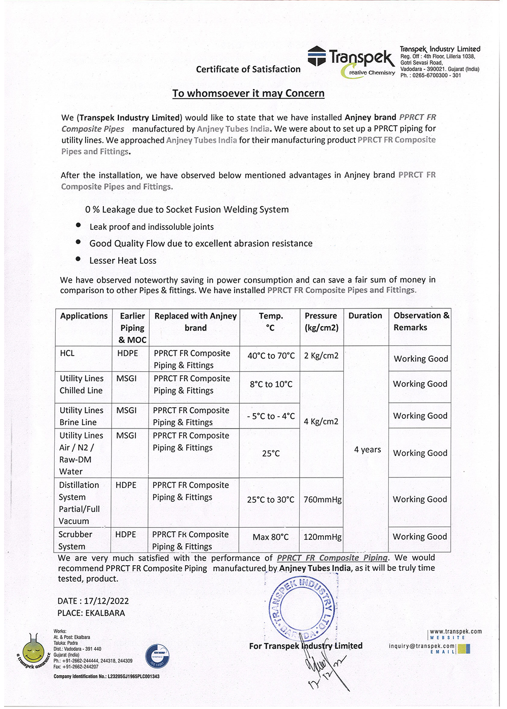 Transpek Industry Limited